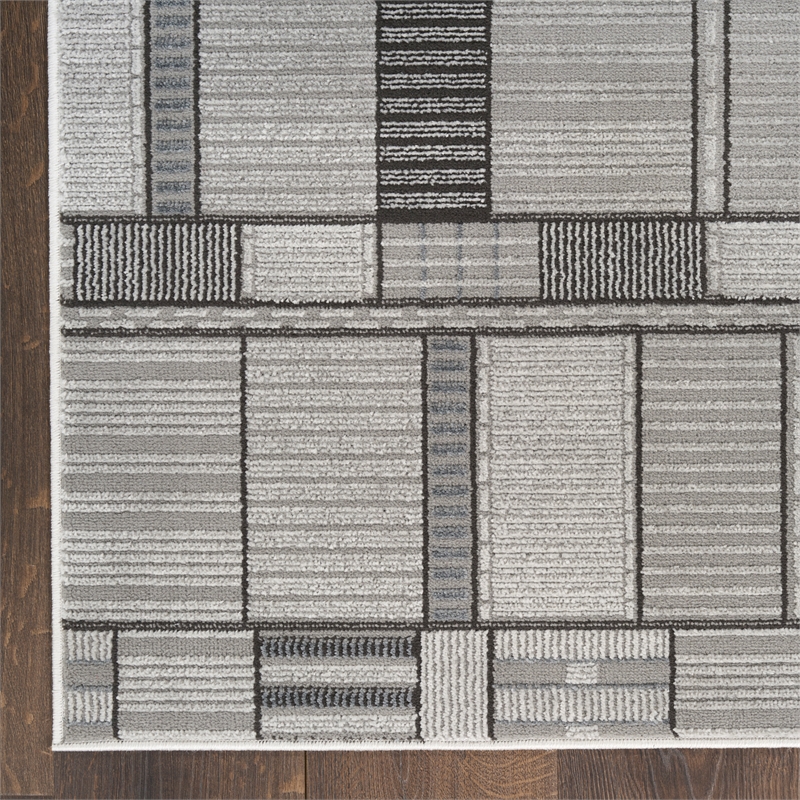 Nourison Nordic 6' Runner Black Gray Fabric Area Rug