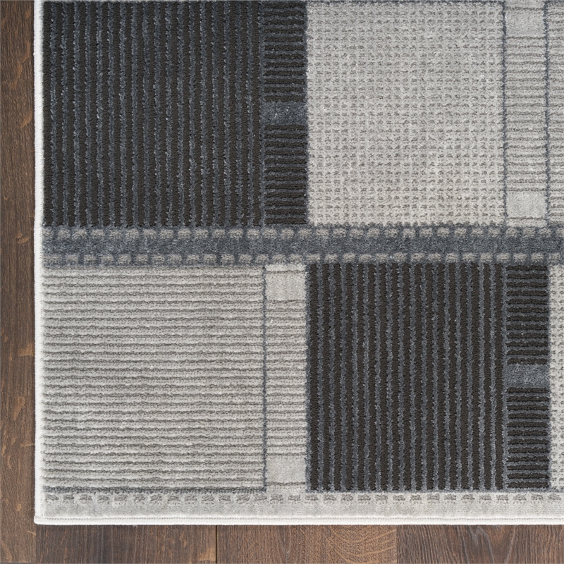 Nourison Nordic 6' Runner Gray Black Fabric Area Rug