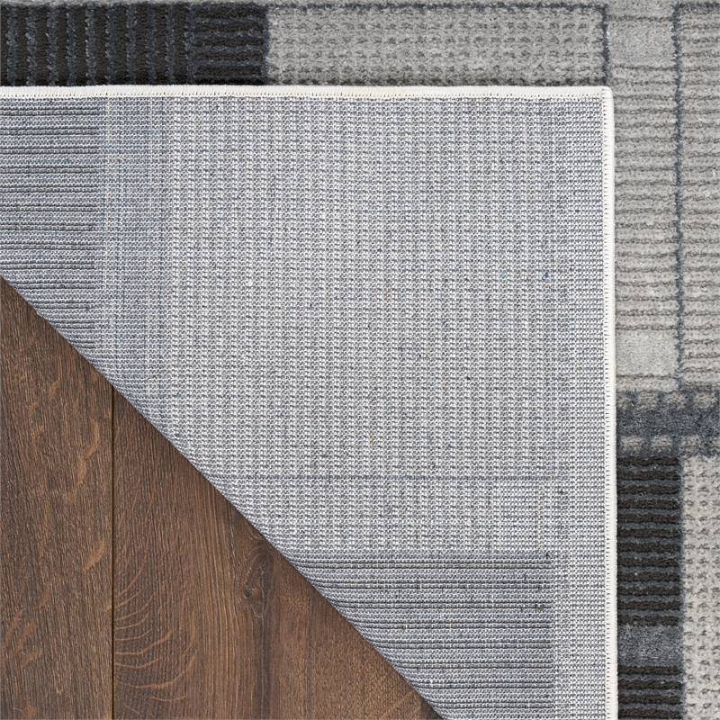 Nourison Nordic 6' Runner Gray Black Fabric Area Rug