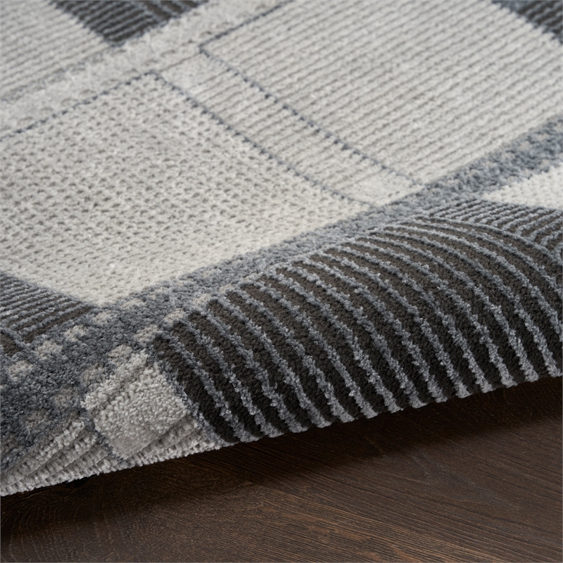 Nourison Nordic 6' Runner Gray Black Fabric Area Rug