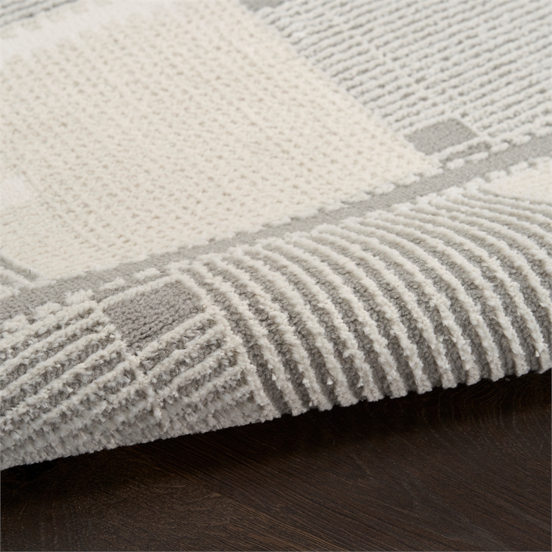 Nourison Nordic 6' Runner Ivory Gray Fabric Area Rug