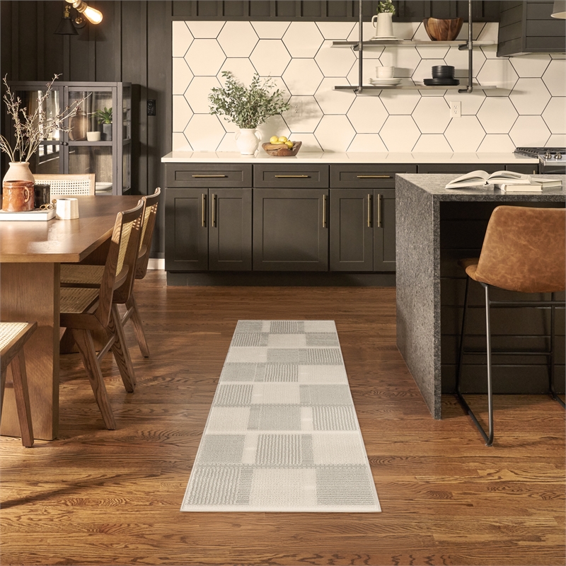 Nourison Nordic 6' Runner Ivory Gray Fabric Area Rug