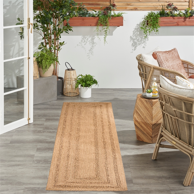 Nourison Natural Seagrass 8' Runner Natural Fabric Area Rug