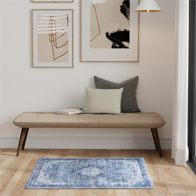 Nourison Washables 3' x 5' Blue Fabric Area Rug
