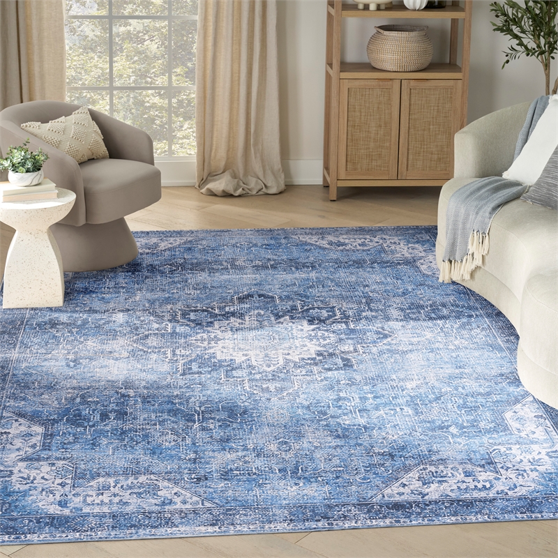 Nourison Washables 9' x 12' Blue Fabric Area Rug