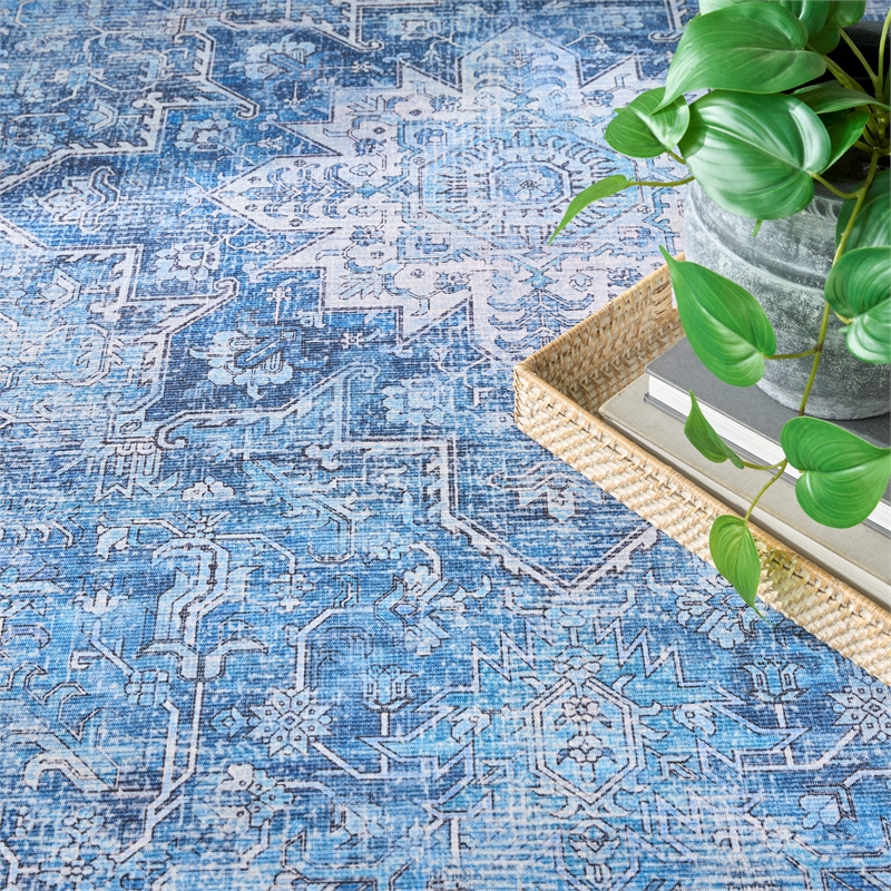 Nourison Washables 9' x 12' Blue Fabric Area Rug