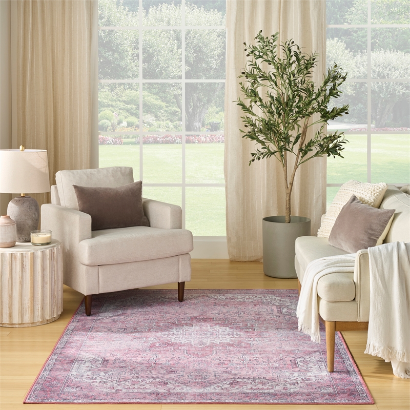 Nourison Washables 5' x 7' Pink Fabric Area Rug