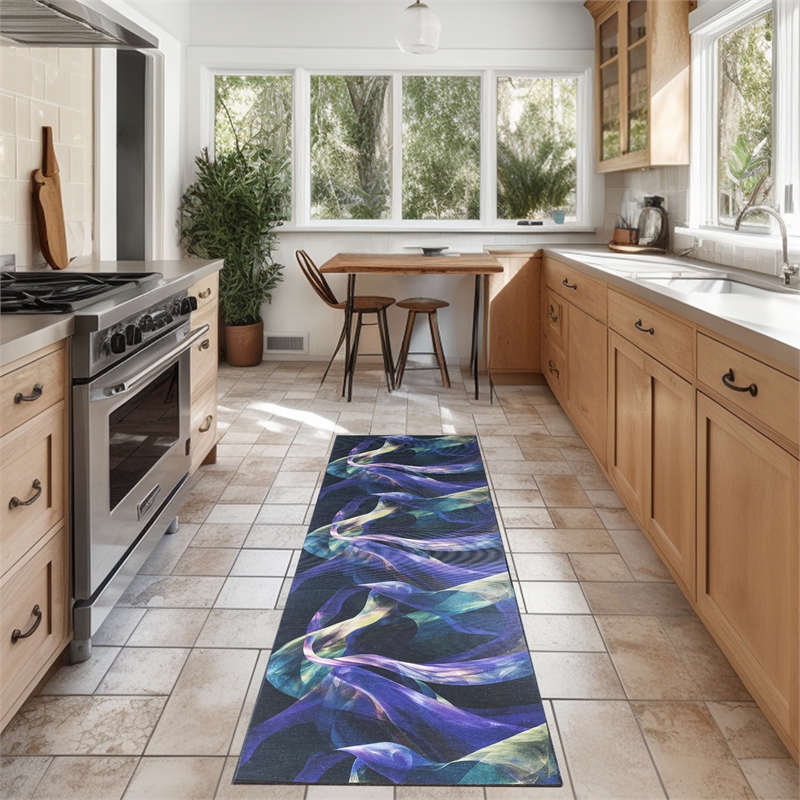 Nourison Washables 8' Runner Blue Multi-Color Fabric Area Rug
