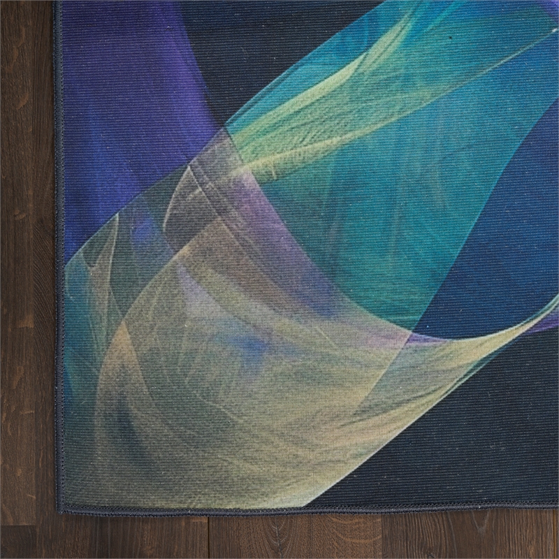 Nourison Washables 3' x 5' Blue Multi-Color Fabric Area Rug