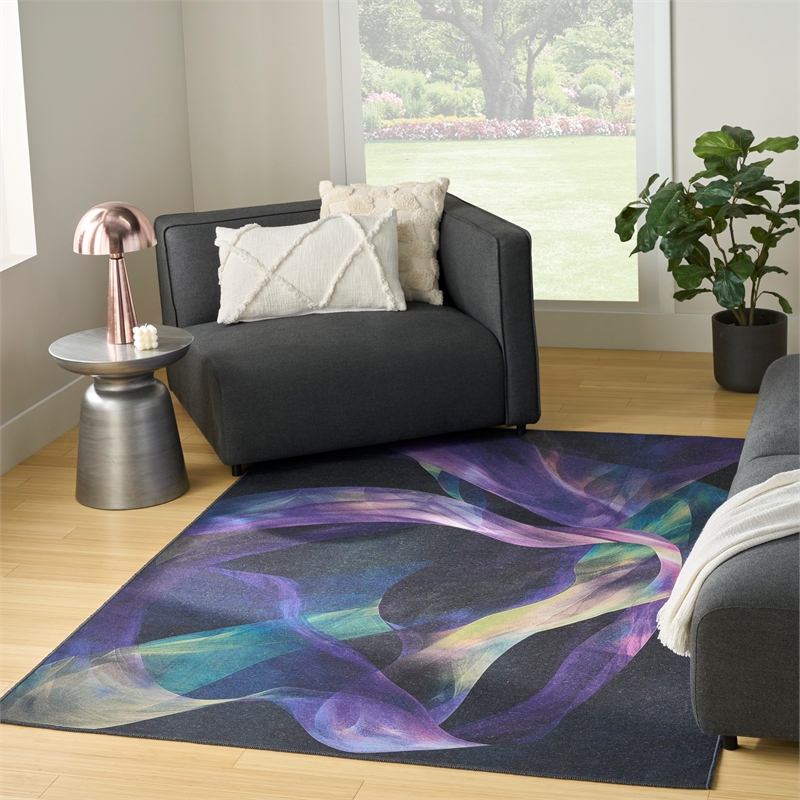 Nourison Washables 5' x 7' Blue Multi-Color Fabric Area Rug