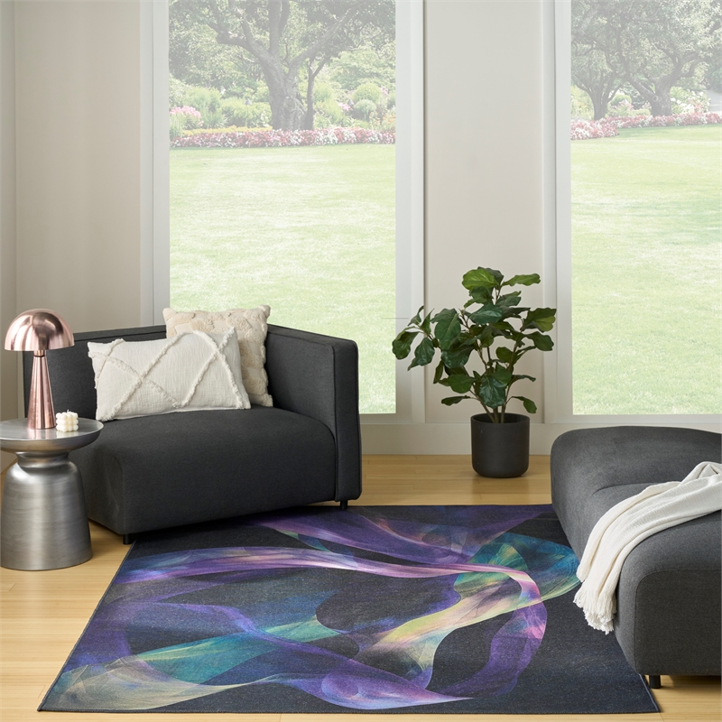 Nourison Washables 5' x 7' Blue Multi-Color Fabric Area Rug