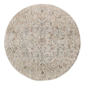 Nourison Oushak Home 4' x Round Light Gray Fabric Area Rug