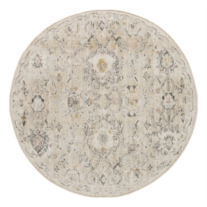 Nourison Oushak Home 4' x Round Cream Fabric Area Rug