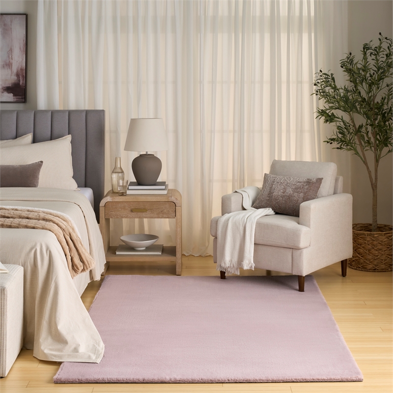 Nourison Soft Plush Rabbit Fur 4' x 6' Lavender Fabric Polyester Area Rug