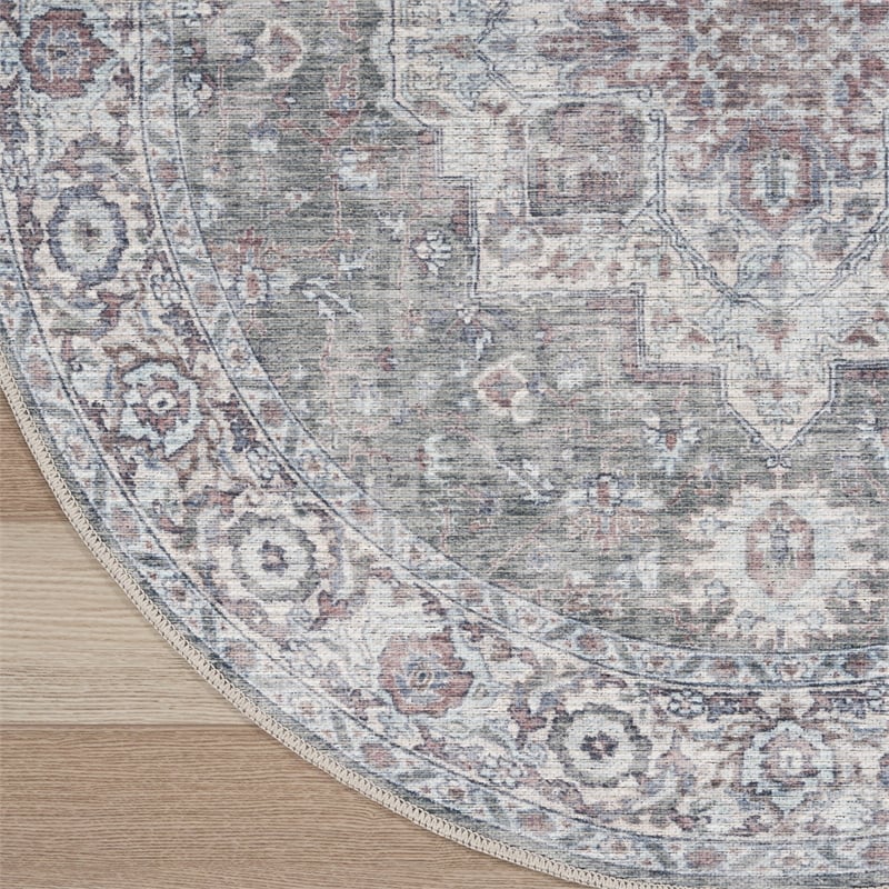 Nourison New Concept Washables 4' x Round Ivory Grey Vintage Indoor Rug