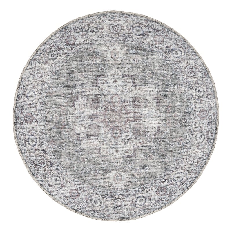 Nourison New Concept Washables 4' x Round Ivory Grey Vintage Indoor Rug