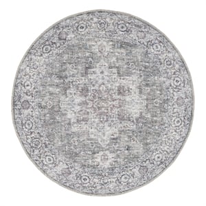 Nourison New Concept Washables 4' x Round Ivory Grey Vintage Indoor Rug