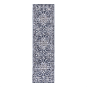 Nourison New Concept Washables 2'2&quot x 12' Ivory Navy Vintage Indoor Rug