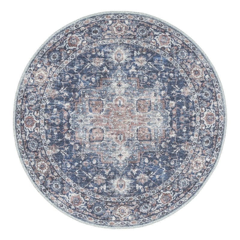 Nourison New Concept Washables 4' x Round Ivory Navy Vintage Indoor Rug