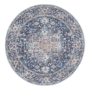 Nourison New Concept Washables 4' x Round Ivory Navy Vintage Indoor Rug