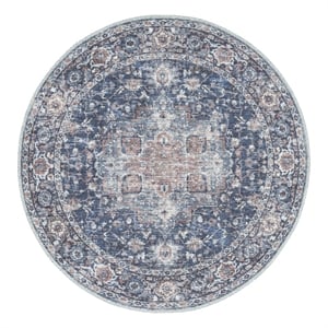 Nourison New Concept Washables 5'3&quot x Round Ivory Navy Vintage Indoor Rug