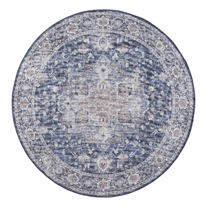 Nourison New Concept Washables 7'10&quot x Round Ivory Navy Vintage Indoor Rug