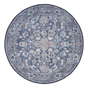 Nourison New Concept Washables 7'10&quot x Round Navy Ivory Vintage Indoor Rug