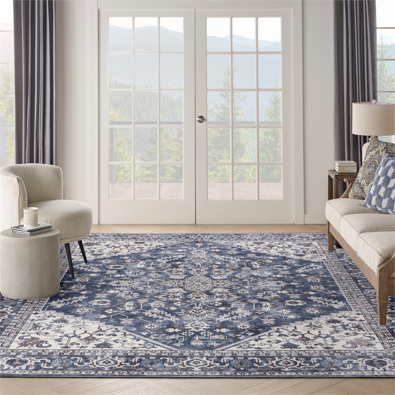 Nourison New Concept Washables 10' x 14' Navy Ivory Vintage Indoor Rug