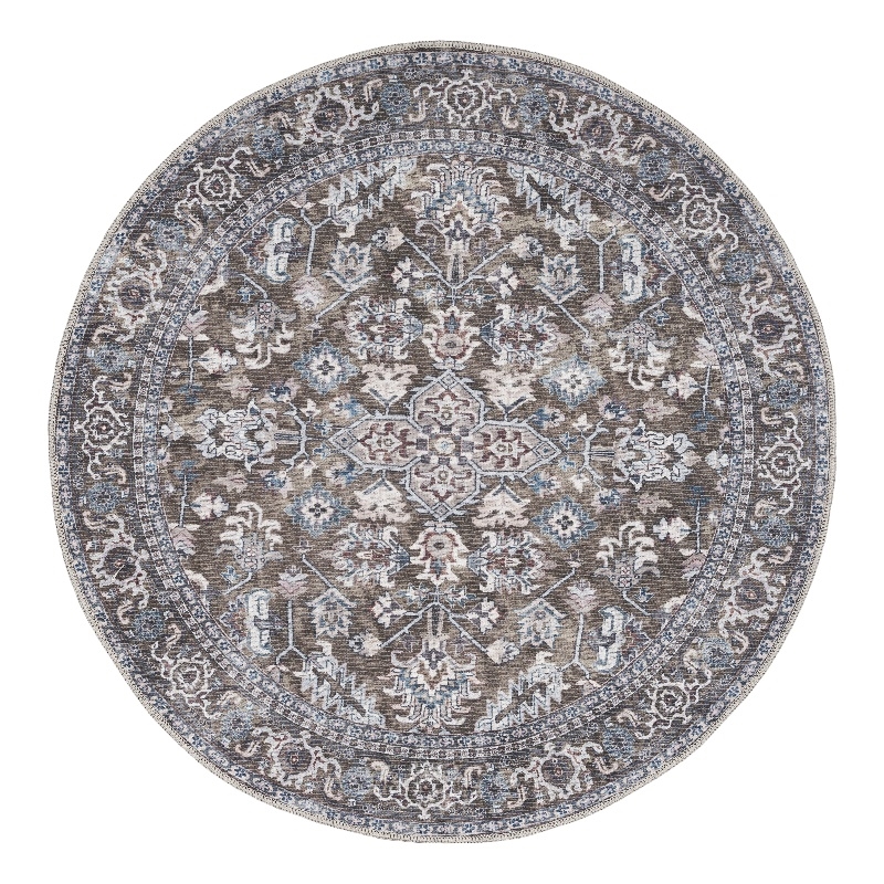 Nourison New Concept Washables 4' x Round Olive Ivory Vintage Indoor Rug