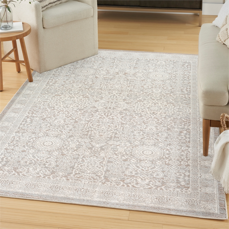 Nourison Renewed 5' x 7' Silver Ivory Fabric Area Rug
