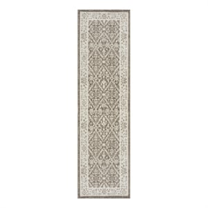 Nourison Renewed 8' Runner Ivory Mocha Fabric Area Rug
