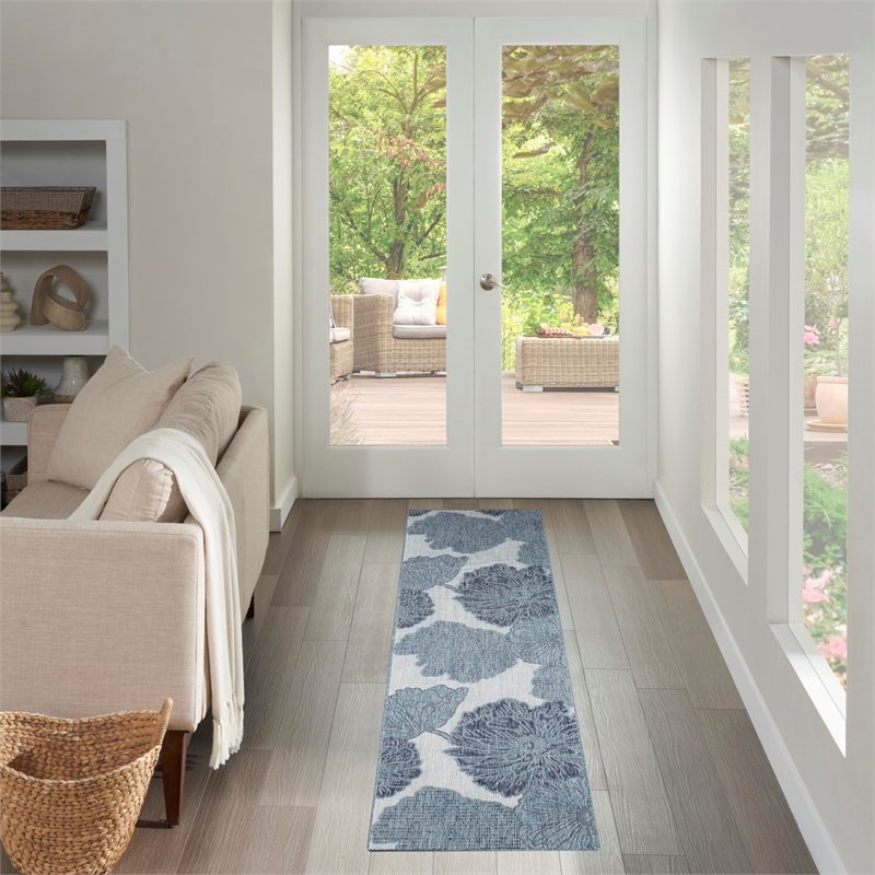 Nourison Home Garden Oasis 8' Runner Blue   Area Rug