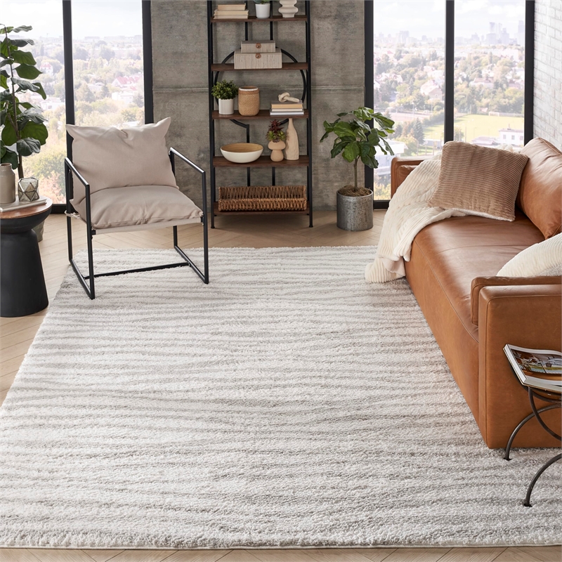 Nourison Home Modern Shag 8' x 10' Polyester Ivory Grey Area Rug