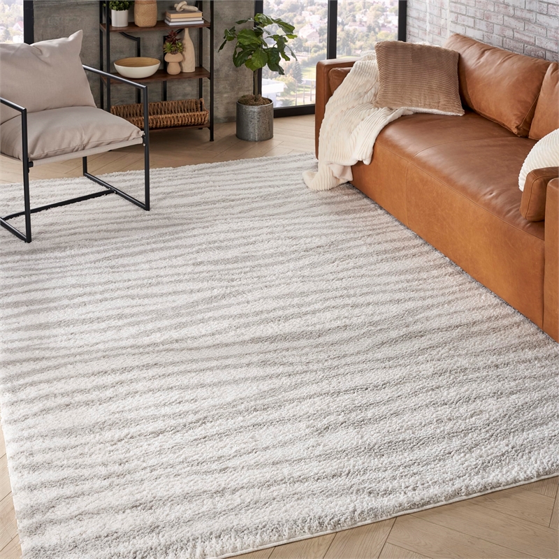 Nourison Home Modern Shag 8' x 10' Polyester Ivory Grey Area Rug