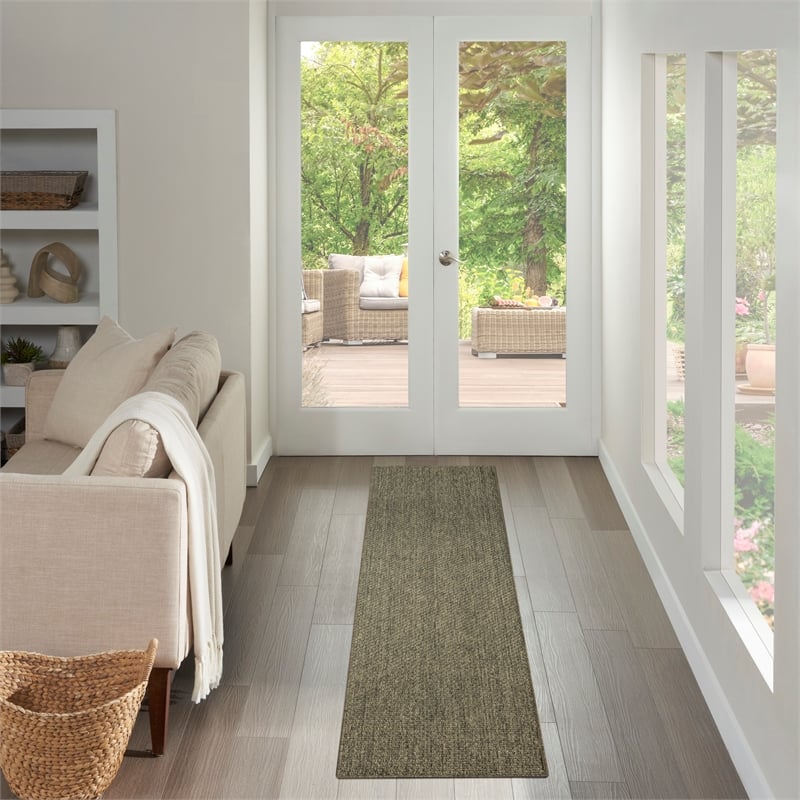 Nourison Home Tulum 10' Runner Fabric Olive Area Rug