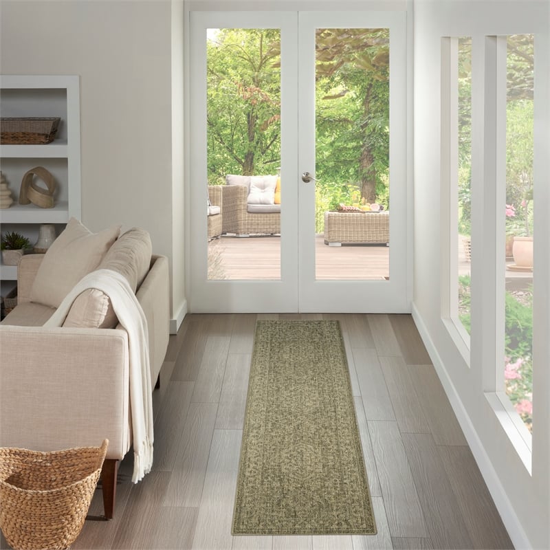 Nourison Home Tulum 10' Runner Fabric Olive Area Rug