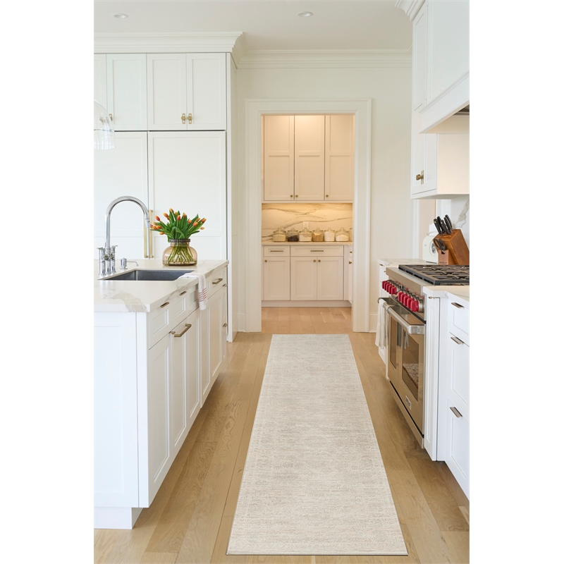 Nourison Home Outlines 10' Runner Polyester Ivory Grey Area Rug