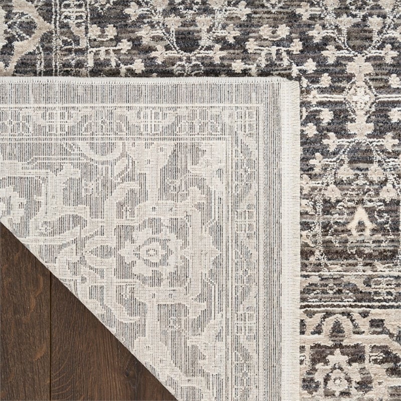 Nourison Home Outlines 10' Runner Polyester Charcaol Ivory Area Rug