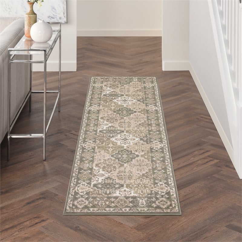 Nourison Home Grafix 6' Runner Fabric Green Area Rug