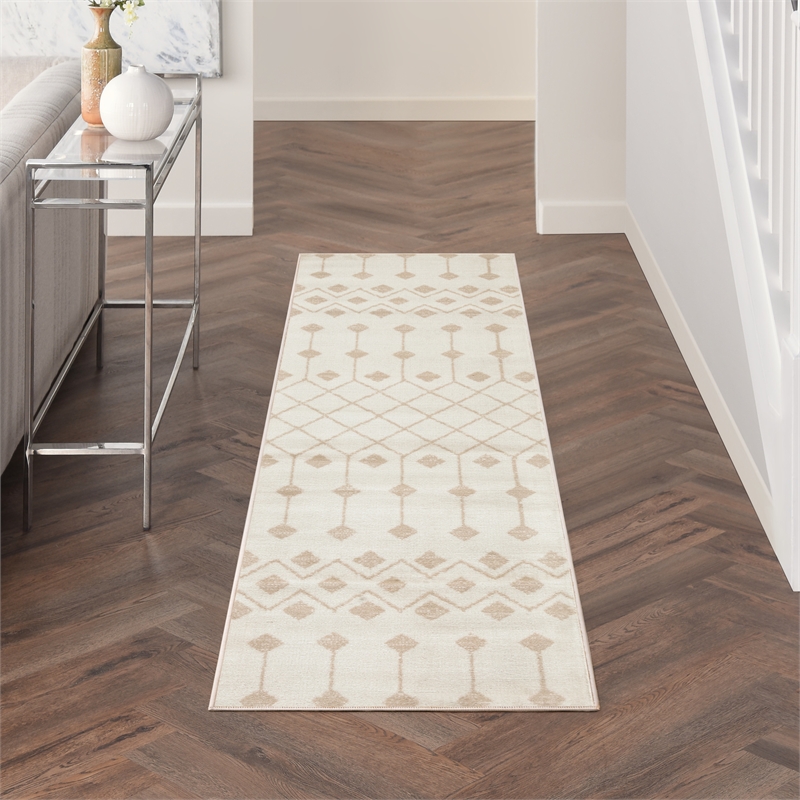Nourison Home Grafix 6' Runner Fabric Ivory Beige Area Rug