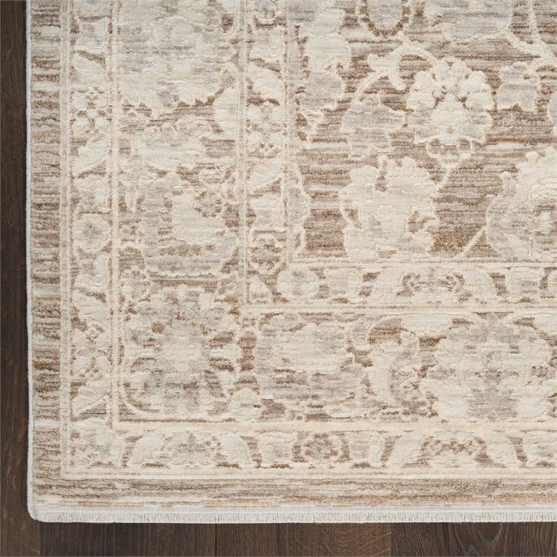 Nourison Home Outlines 10' Runner Polyester Ivory Mocha Area Rug