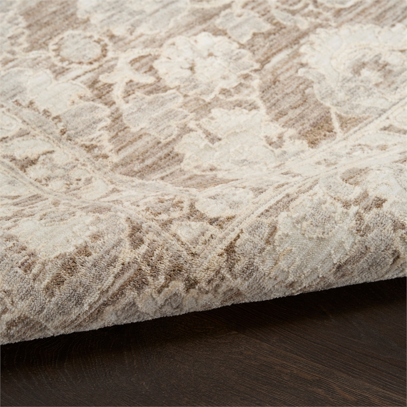 Nourison Home Outlines 10' Runner Polyester Ivory Mocha Area Rug