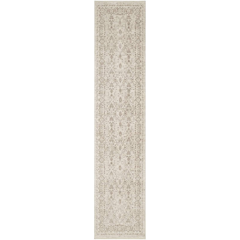 Nourison Home Outlines 10' Runner Polyester Ivory Gray Area Rug