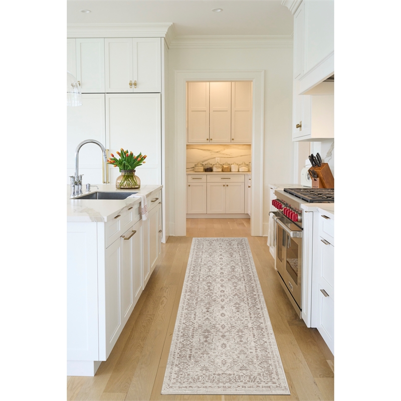 Nourison Home Outlines 10' Runner Polyester Ivory Gray Area Rug