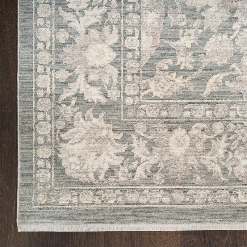 Nourison Home Outlines 10' Runner Polyester Sage Ivory Area Rug