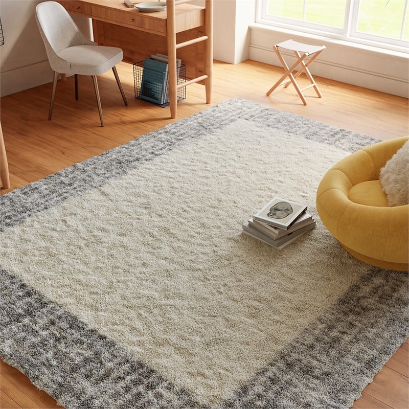 Nourison Home Pacific Shag 8' x 10' Polyester Polyester Ivory Grey Area Rug