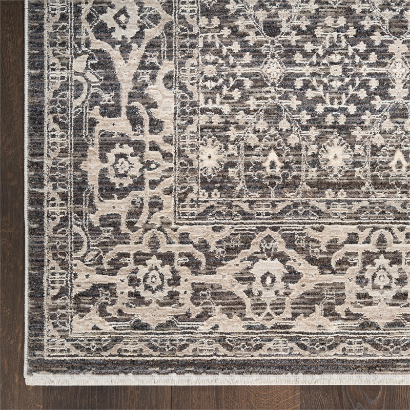 Nourison Home Outlines 12' Runner Polyester  Charcaol Ivory Area Rug