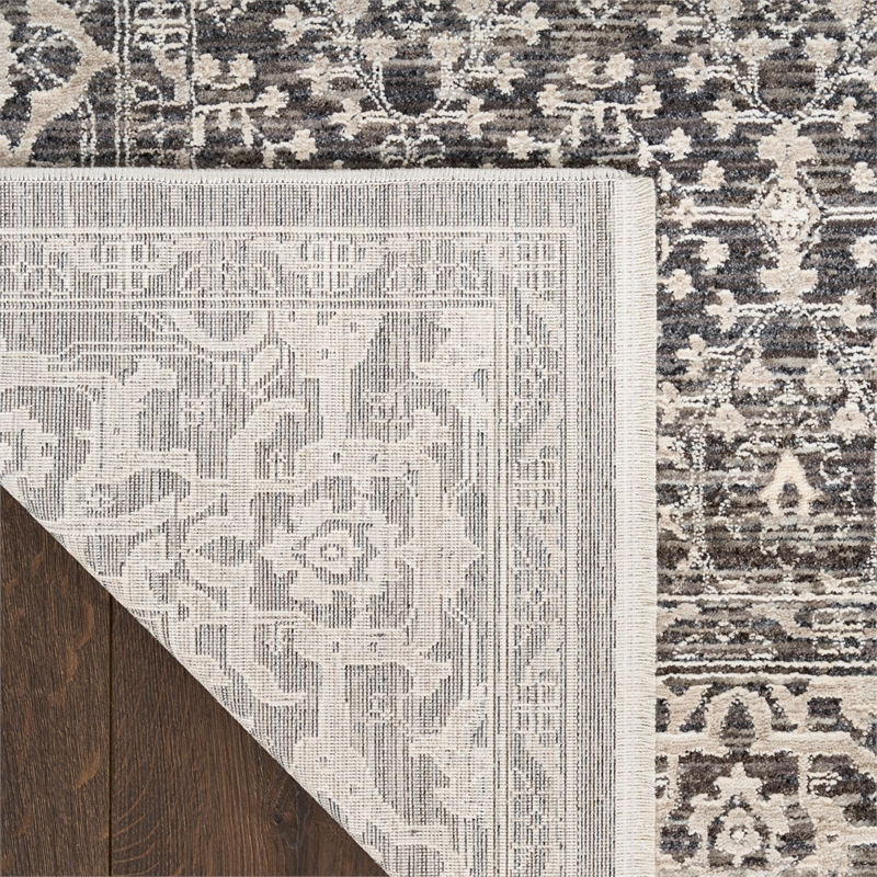 Nourison Home Outlines 12' Runner Polyester  Charcaol Ivory Area Rug