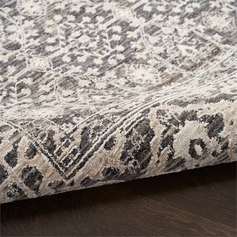 Nourison Home Outlines 12' Runner Polyester  Charcaol Ivory Area Rug