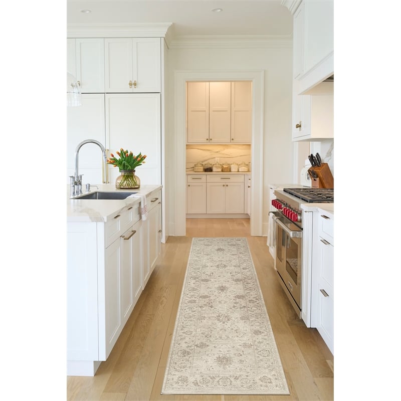 Nourison Home Outlines 12' Runner Polyester Ivory Area Rug